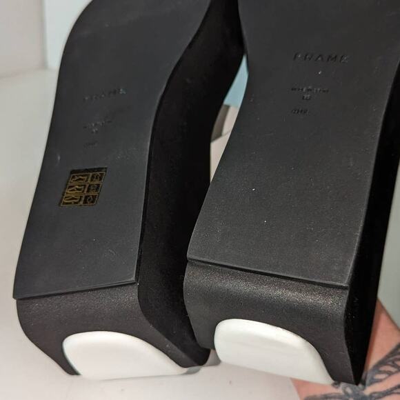 Frame Le Ocean Thong Platform Y2K Vibe White Black Leather Size 40.5 US 9.5 - Picture 8 of 13